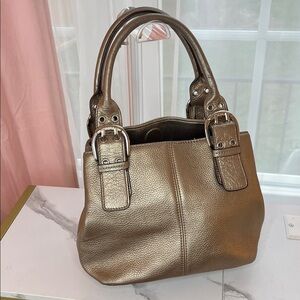 Tignanello Genuine Leather Metallic Rose Gold Tote Bag w/ Chrome hardware